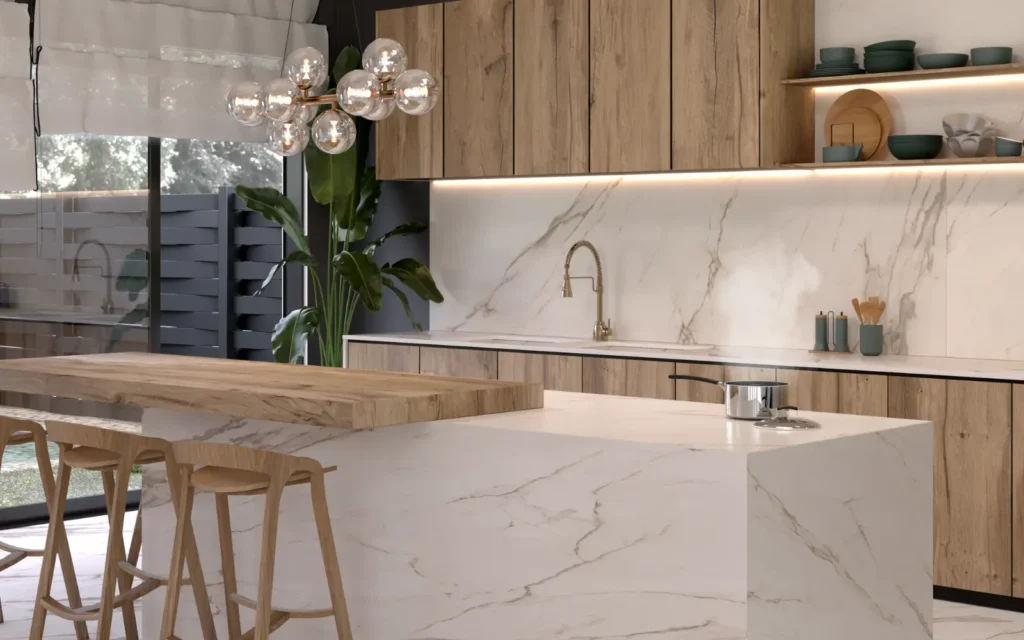 cocina con inducción invisible integrada en la encimera